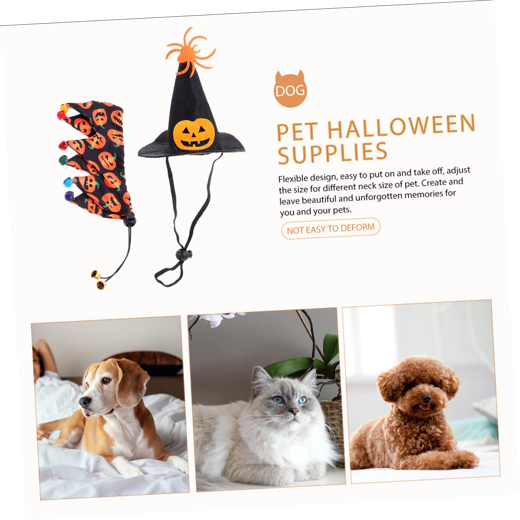 Milisten 5juegos Disfraz De Halloween para Mascotas Sombrero y Pañuelo Vestimenta Divertida para Perro y Gato para Fiestas y Eventos Diseño Cómodo y Transpirable