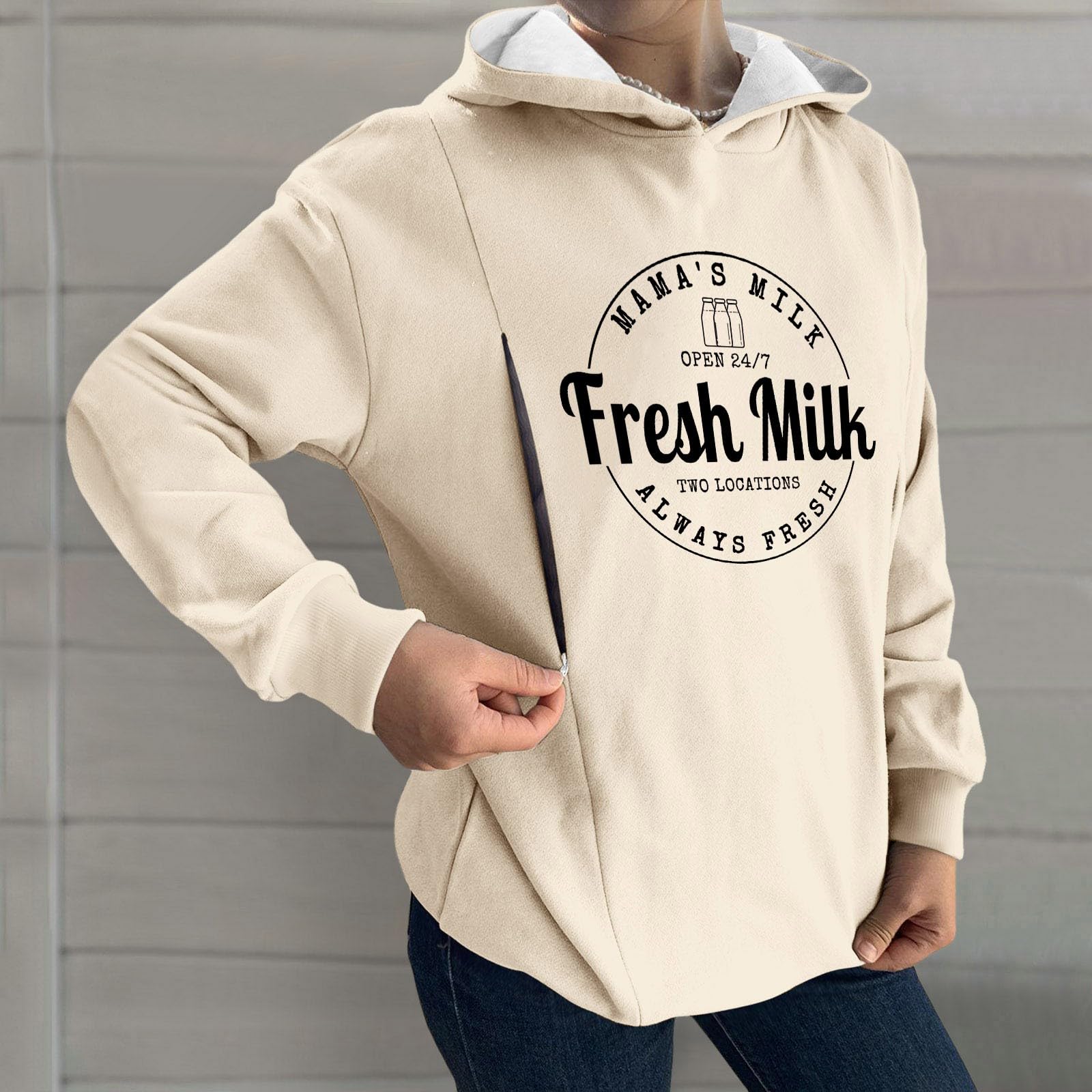 Sweats à Capuche Allaitement Femme Zip Manche Longue Sweats à Capuche Grossesse Zipper Sur Les Côtés Vetement D Allaitement Sweats à Capuche Allaitement Zip Hoodie D'allaitement