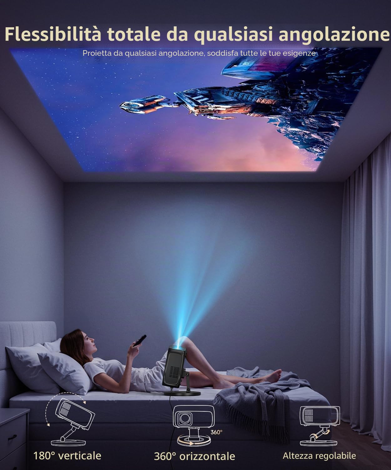 [1500ANSI/Google TV/controllo vocale] Proiettore intelligente con WiFi e Bluetooth, supporto nativo 1080P 4K, messa a fuoco automatica e Keystone, proiettore portatile per film all'aperto con supporto