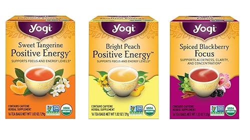 Yogi Tea - Paquete Variado de Energía Matutina (Paquete de 3) Incluye Melocotón Bergamota Bright Day, Energía Positiva de Mandarina Dulce, Mora