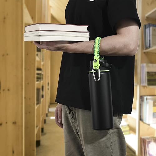 Miniatura 4 de Asa de cuerda de paracaídas para botella Hydro Flask 2.0 de boca ancha estándar con anillo y mosquetón (12, 16, 18, 20, 32, 40 y 64 onzas)