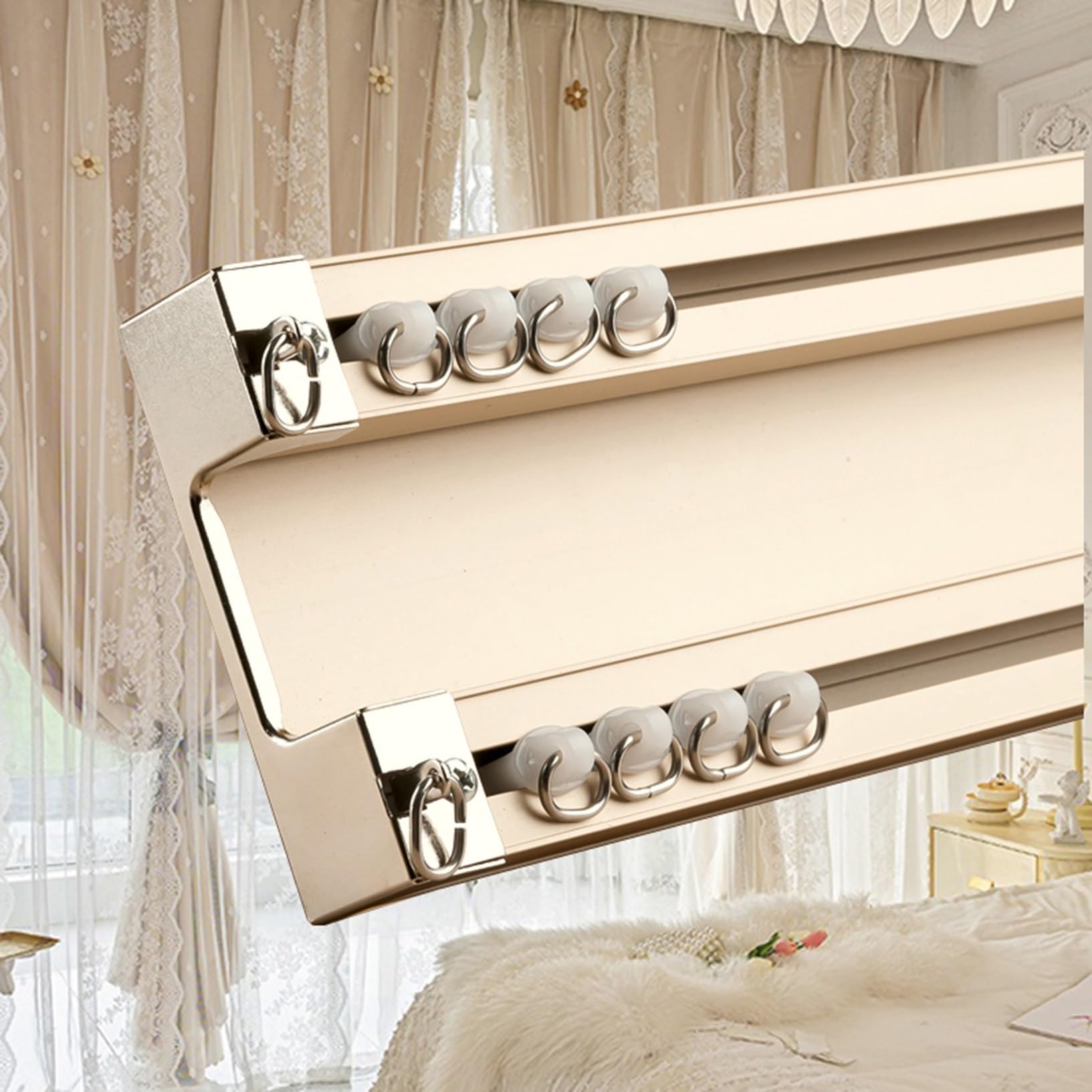 Binario silenzioso a doppia fila per tende, 205 cm, in alluminio, per camera da letto, soggiorno, hotel, facile installazione e design robusto