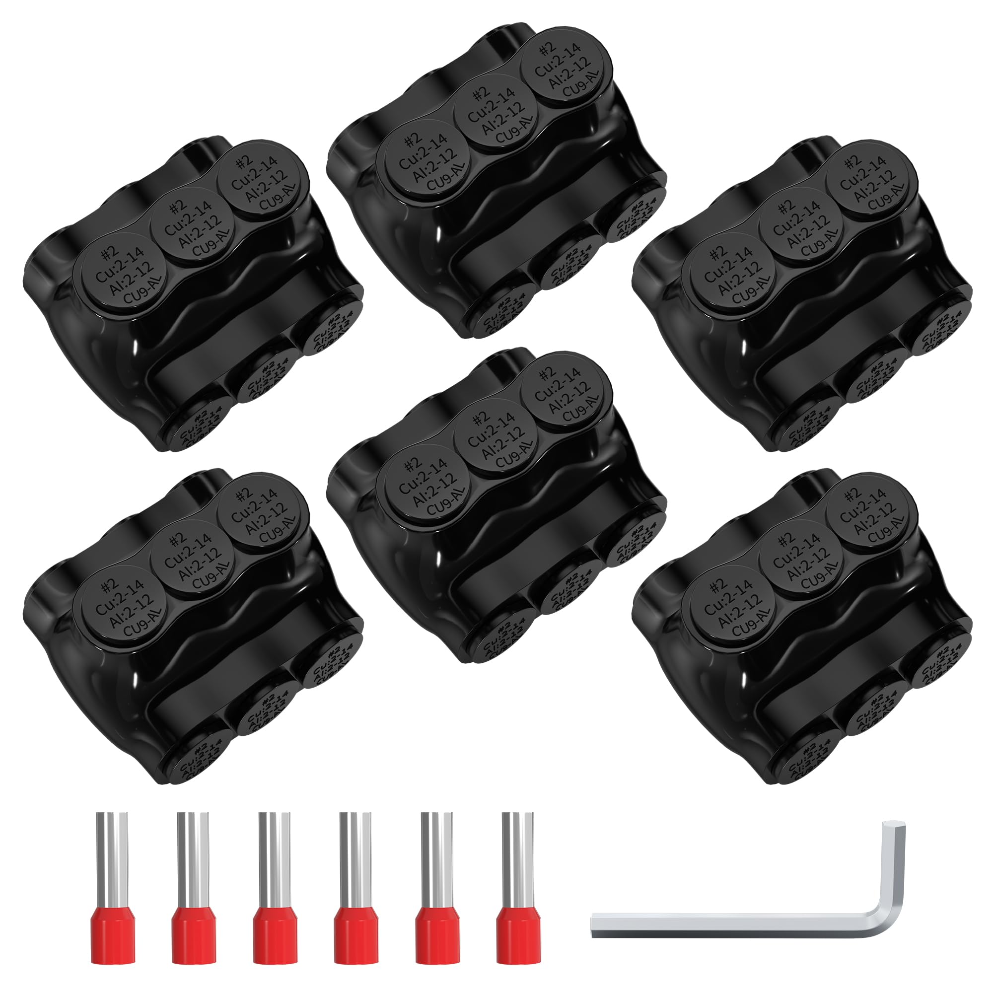 Joinfworld 3 Port Insulated Multi Tap Connector Dual Entry 2-14 AWG Aluminum to Copper Wire Connectors Aluminum Insulated Wire Splice Connectors with