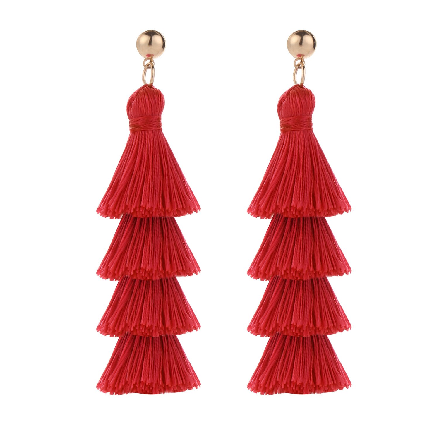 BaubleStar Tassel Earrings Handmade Tiered Thread Tassel Dangle Earrings, Multi Colors