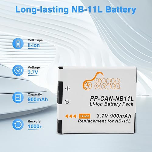 Miniatura 3 de Pickle Power Batería NB-11L NB-11LH (paquete de 2) y cargador de repuesto para Canon PowerShot A2300, A2400, A2500, A2600, A3400 es, A3500 es, A4000