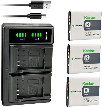 Kastar 3-Pack Battery and LTD2 USB Charger Replacement for Sony NP-BK1 NP-FK1 Battery, BC-CSK Charger, Sony Cyber-Shot DSC-W180, Cyber-Shot DSC-W190, Cyber-Shot DSC-W370, Cyber-Shot DSC-S980 Cameras