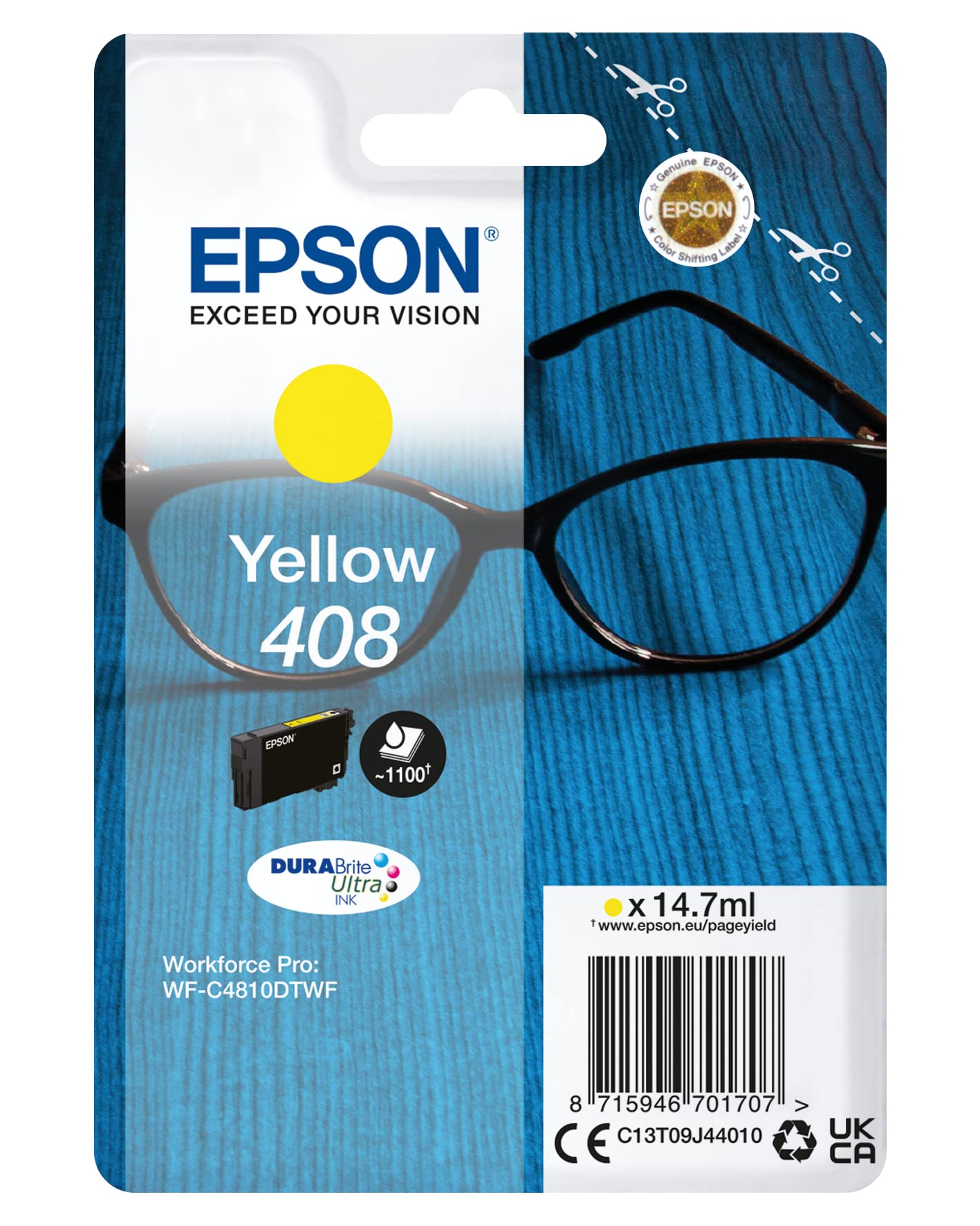 Epson Genuine Ink Singlepack Yellow 408 DURABrite Ultra