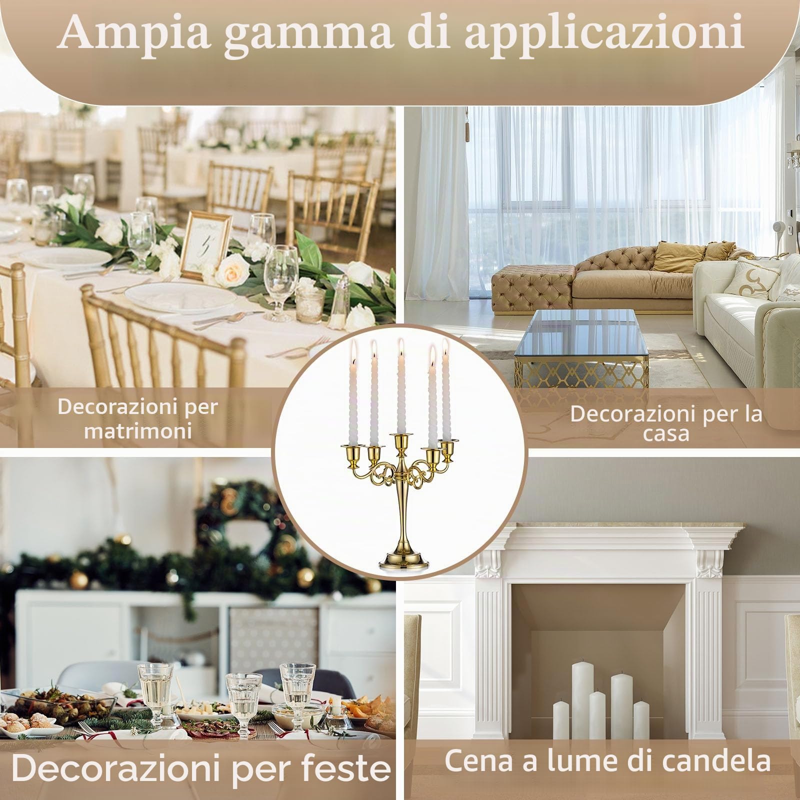Sziqiqi Candelabro oro, Candelabri In lega di zinco, Candelabro 3 braccia della cena a lume di candela, ornamento casa creativo