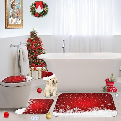 Miniatura 7 de ArtSocket Juego de alfombras y tapetes de baño de Navidad, 3 piezas, antideslizantes, antideslizantes, de espuma viscoelástica, de microfibra
