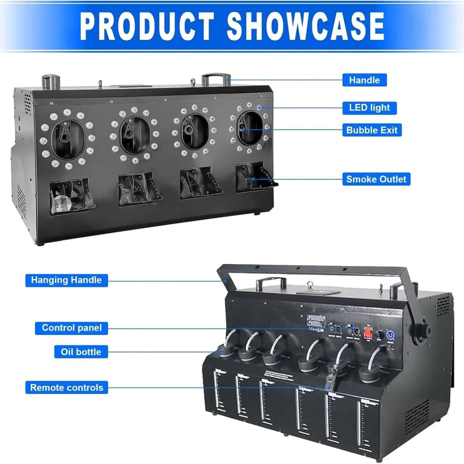 MáQuina de Burbujas de Humo con Led de 3000 W, 4 Boquillas MáQuina de Burbujas De Humo Profesional con Luces, Panel de Control LCD, Capacidad del Tanque: 1.2 L