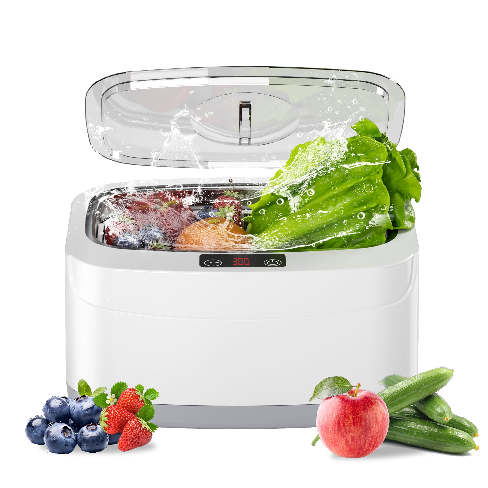 KUNPHY Fruit and Vegetable Washing Machine, Fruit Cleaner 2.5L 40kHz, 3 Timers Ultrasonic Vegetable Cleaner for Family Cleaning (White)
