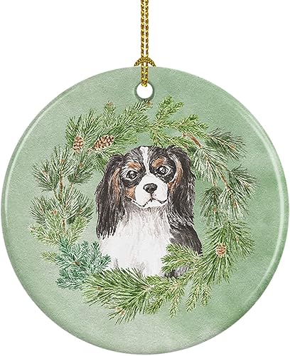 Miniatura 10 de Caroline's Treasures Cocker Spaniel - Corona de Navidad roja y blanca, adorno de cerámica para colgar en el árbol de Navidad, decoración para el