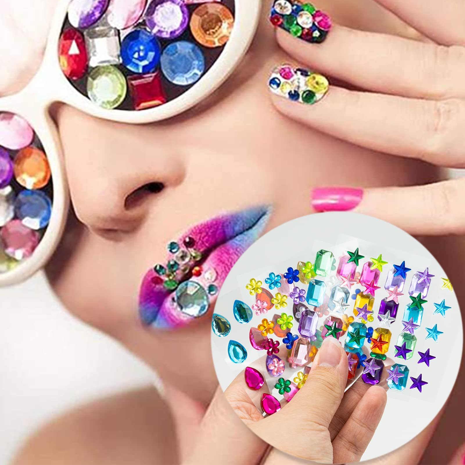 3034 Gemme Adesive Per Artigianato E Decorazione – Strass Autoadesivi Multicolore, Forme Varie (Cuori, Stelle, Fiori), Ideali Per Bambini E Progetti Fai Da Te