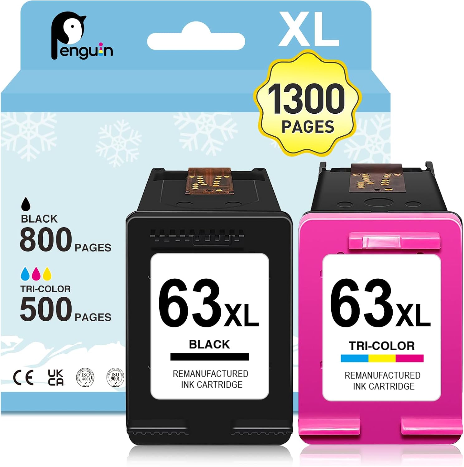 Penguin 63XL Officejet 4650 5255 Black and Color Combo Pack for HP Printers