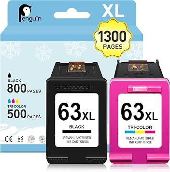 Penguin 63XL Ink Cartridges for HP Printers for HP Ink 63 Black Color Combo