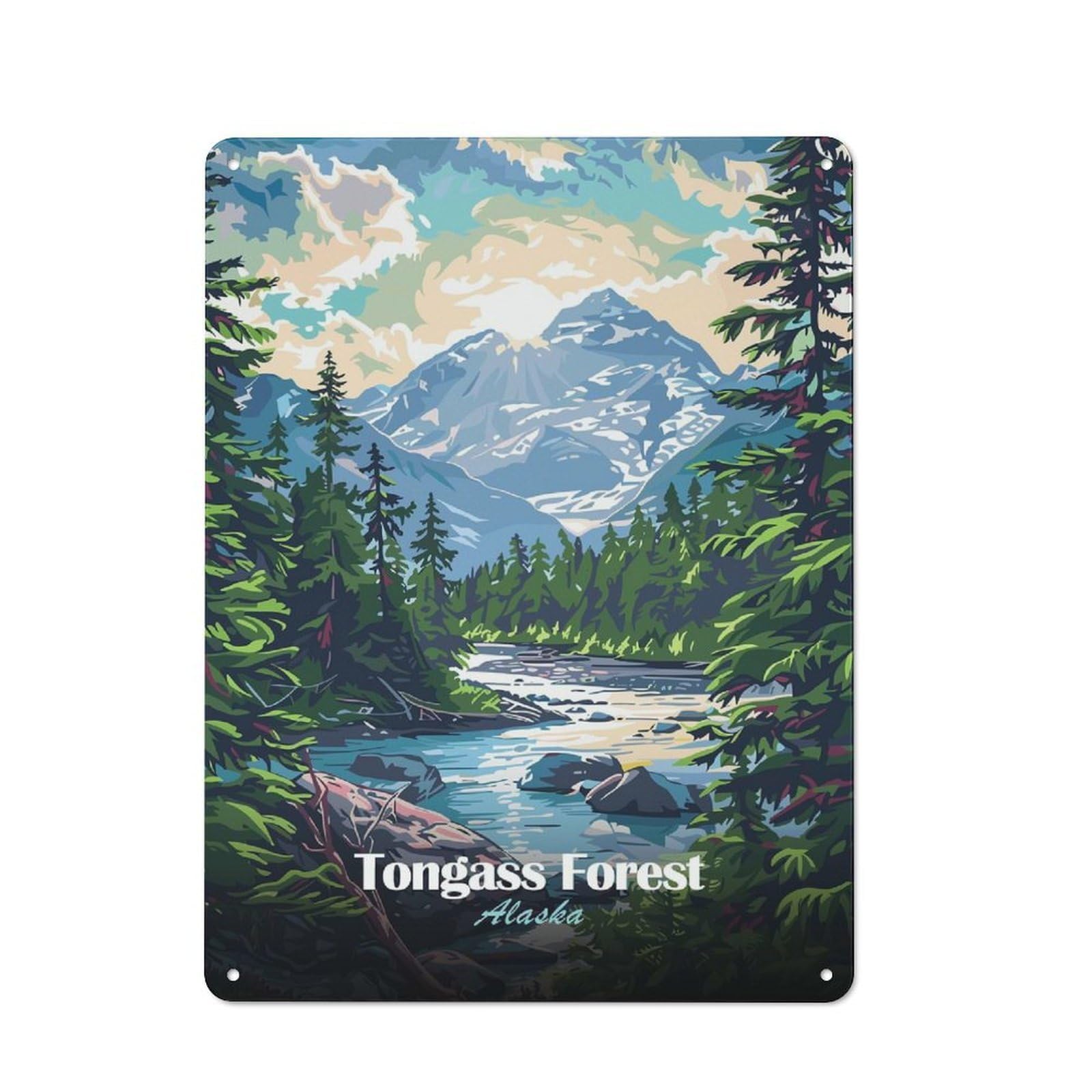 Junmoney Style-16 Tongass Forest Alaska Rustic Metal Sign 40X30cm For Pub Or Café, For Collectors Of Rustic Metal Wall Decor