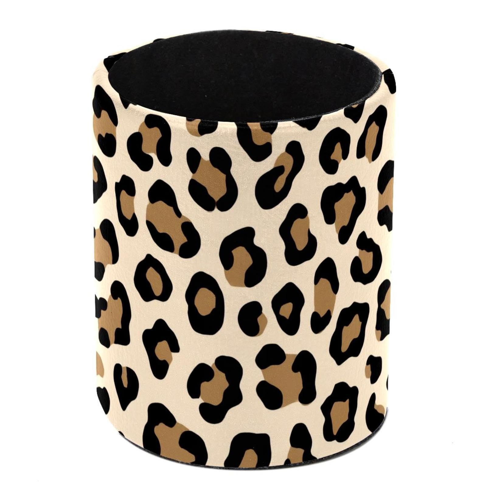 HEOEH Leopard Pen Holder for Desk, PU Leather Pencil Holder Pen Cup Marker Holder Makeup Brush Holders, Desk Accessories & Workspace Organizers for Home, Office