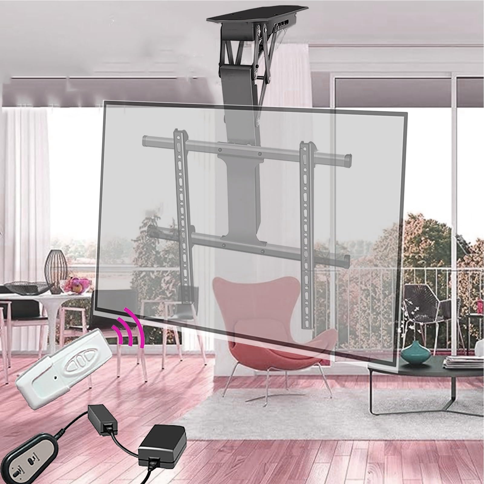 Supporto TV Elettrico da soffitto - Supporto TV da Parete, Adatto a TV da 50-75/50-90 Pollici, Supporto TV telescopico Pieghevole, con Telecomando, Supporto TV a sc,50-75inch TV