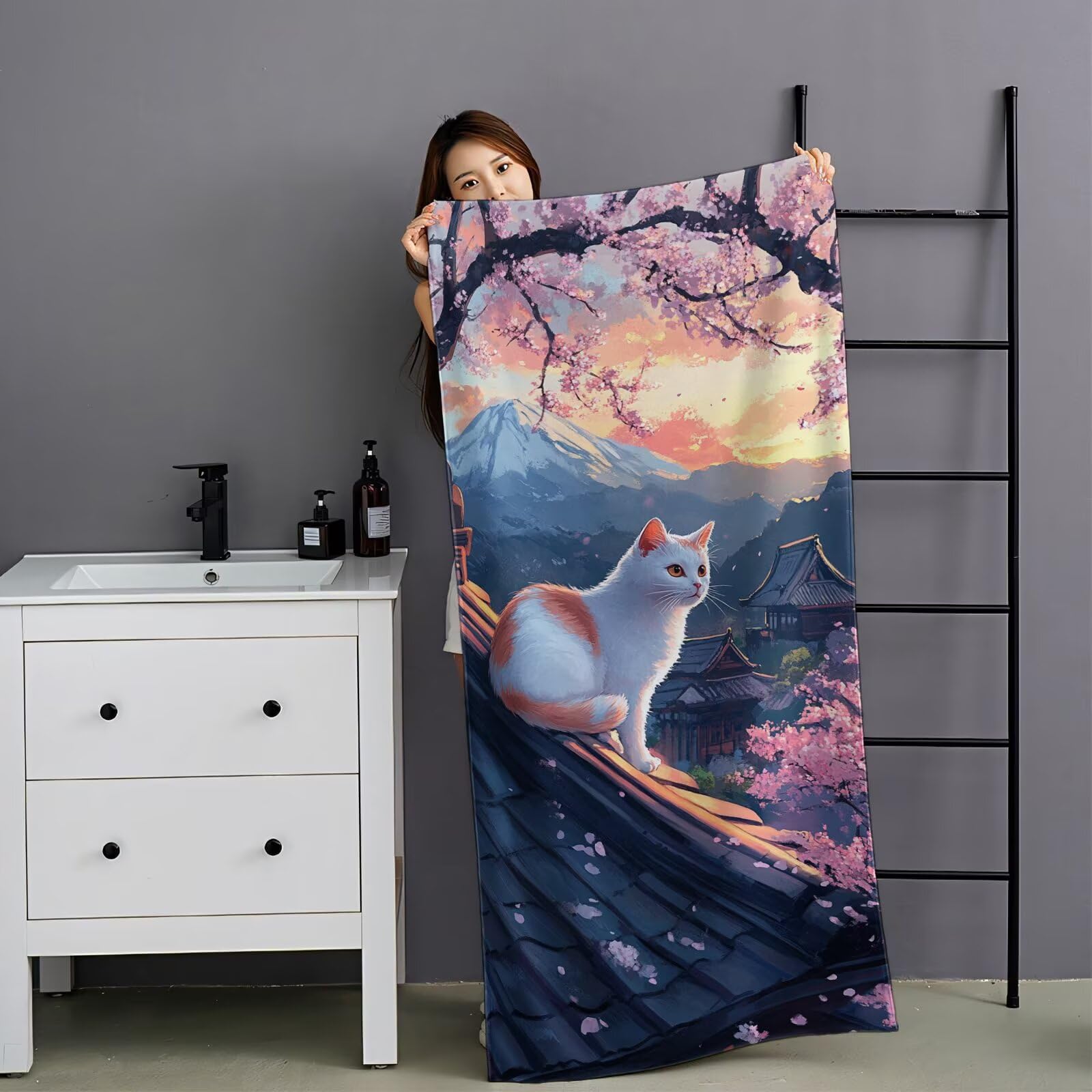 YJ-822 Ręcznik plażowy XXL, zestaw 2 sztuk, 100 x 200 cm, japoński ręcznik z mikrofibry, miękki i lekki, szybkoschnący i wolny od piasku, z wodoodporną torbą, na plażę, basen, duży ręcznik podróżny