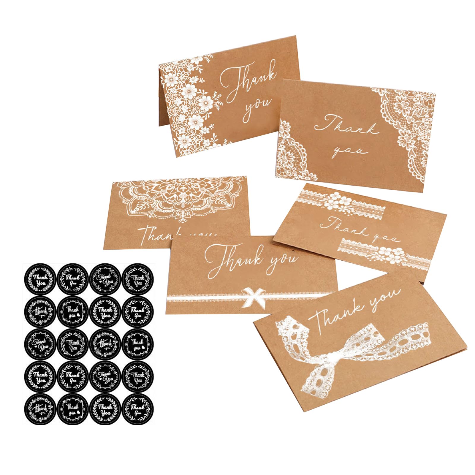 Elnwnnkc 18Pcs Thank You Cards Unique Lace Designs with Envelopes and Sticker for Weddings Anniversary Valentine Greeting Card Invitation Cards