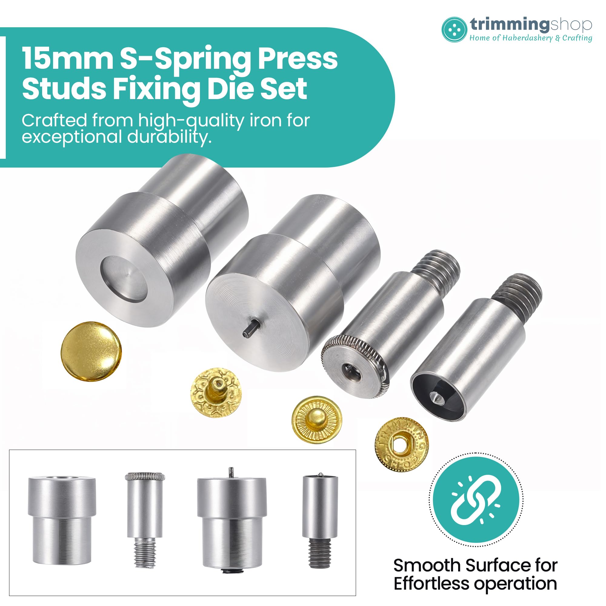 Trimming Shop Kit completo de artesanía en cuero con cierres magnéticos de 14 mm, pernos de presión de resorte en S de 15 mm, remaches de doble tapa de 8 mm, troqueles de prensa manual y agarre de
