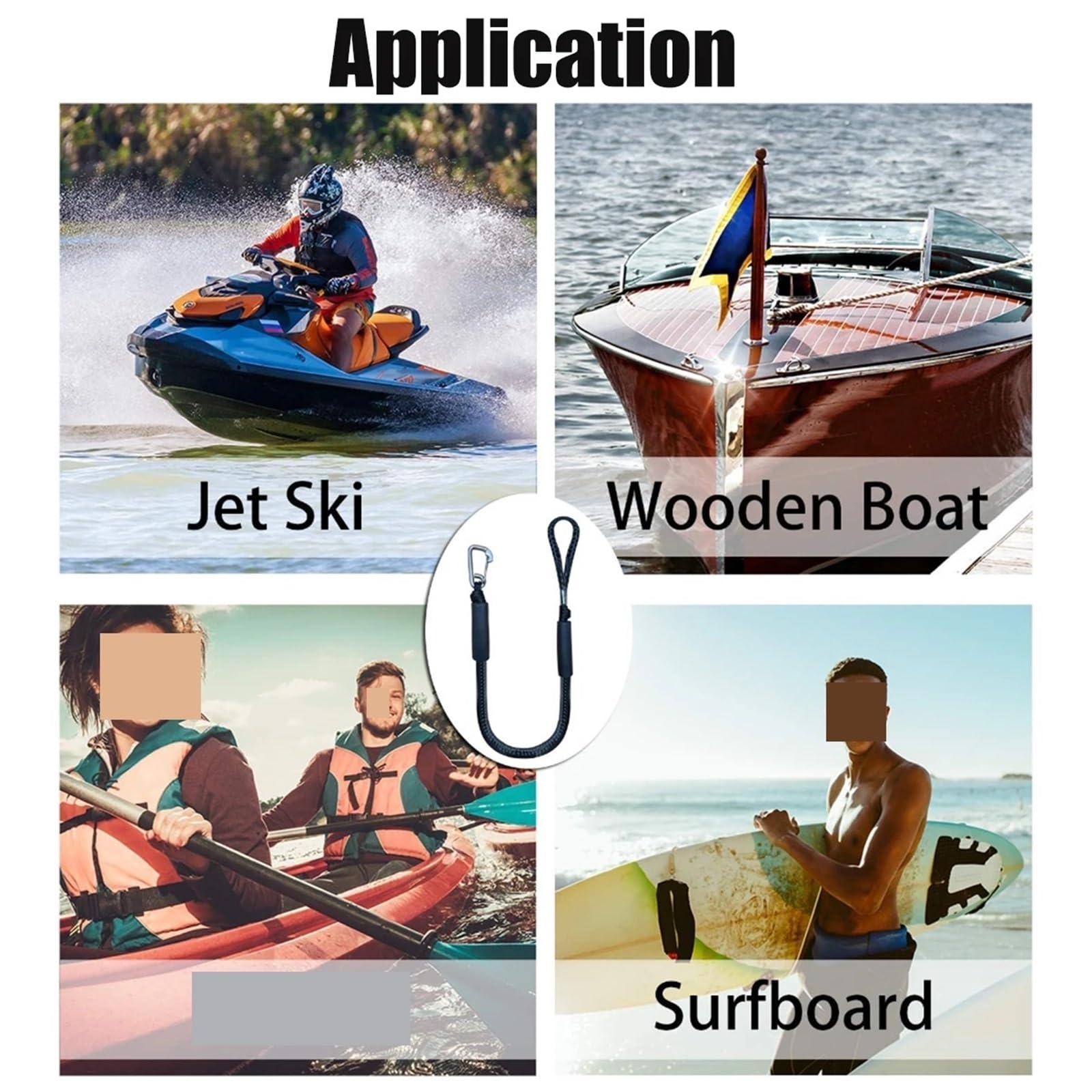 Lina cumownicza, 4 szt. Linie dokowe elastyczna lina morska liny do bungee opaski amortyzujące do jednostek pływających Jet Ski ponton kajak akcesoria do łodzi motorowych(Black-4PCS)