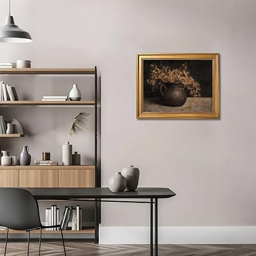 Miniatura 5 de KJMVSEW Arte de pared rústico con marco dorado y floral oscuro, estilo barroco, estilo barroco, decoración del hogar, póster de otoño para sala de