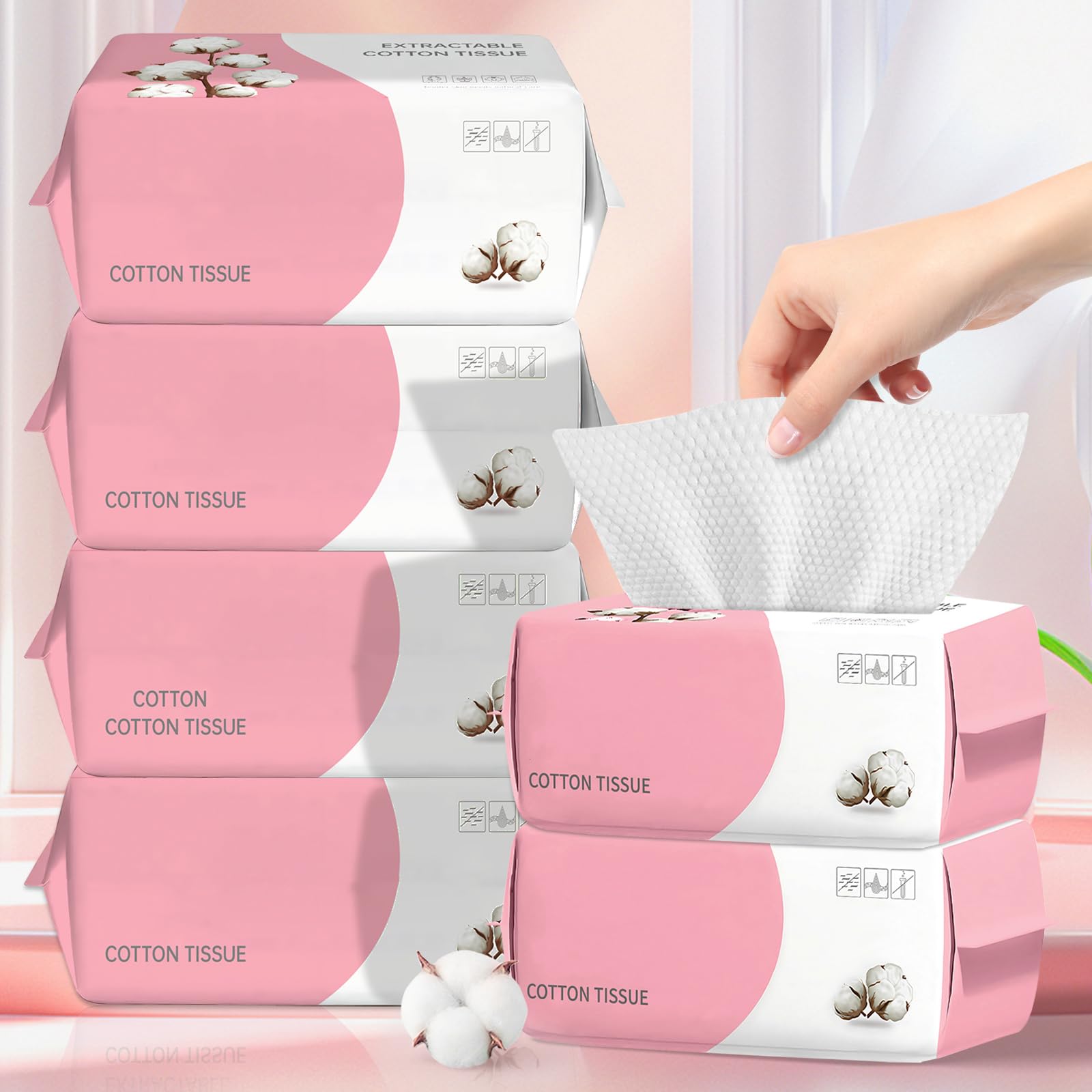 Lot de 100 serviettes jetables ultra douces et épaisses, biodégradables pour le visage pour peaux sensibles, lingettes sèches démaquillantes, non pelucheuses pour le nettoyage (lot de 6)