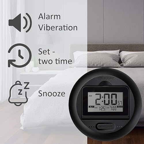 Miniatura 4 de dretec Reloj despertador vibratorio con pantalla LED, vibración súper fuerte para personas que duermen con problemas auditivos sordos, 1.3 pulgadas
