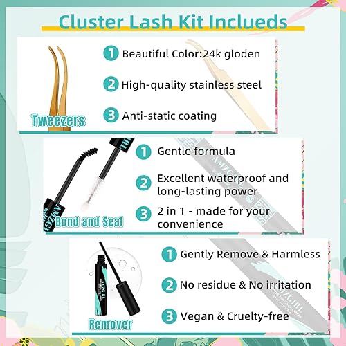 Miniatura 4 de Kit de extensiones de pestañas, kit de racimos de pestañas para bricolaje, 280 piezas con enlace de pestañas y pegamento de sellado impermeable,