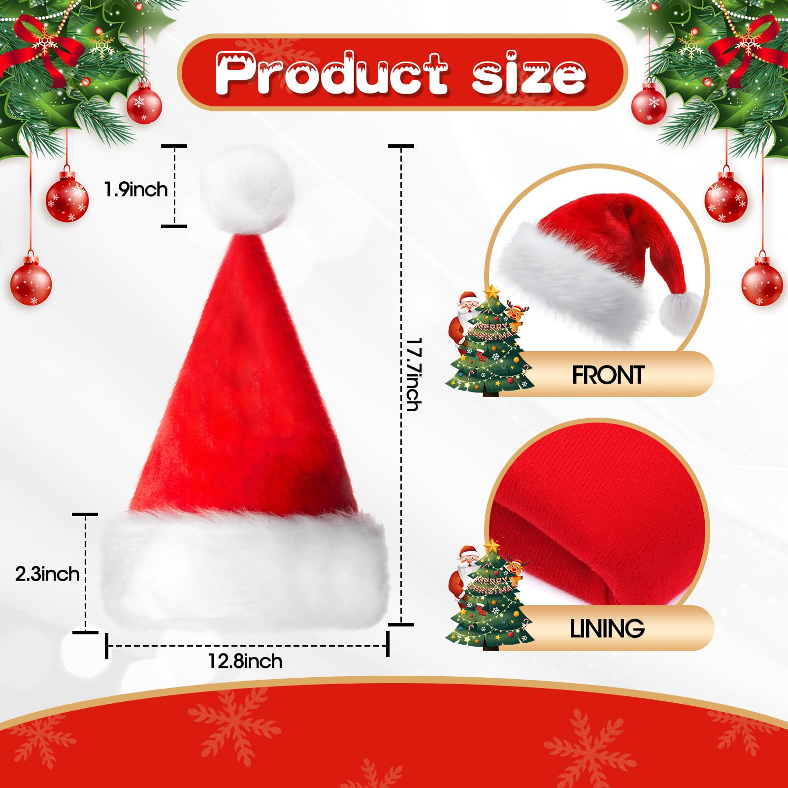 YUNISS Red Christmas Hat for Adults Men Women,Santa Hat,Unisex Velvet Classic Xmas Holiday Hat for Christmas