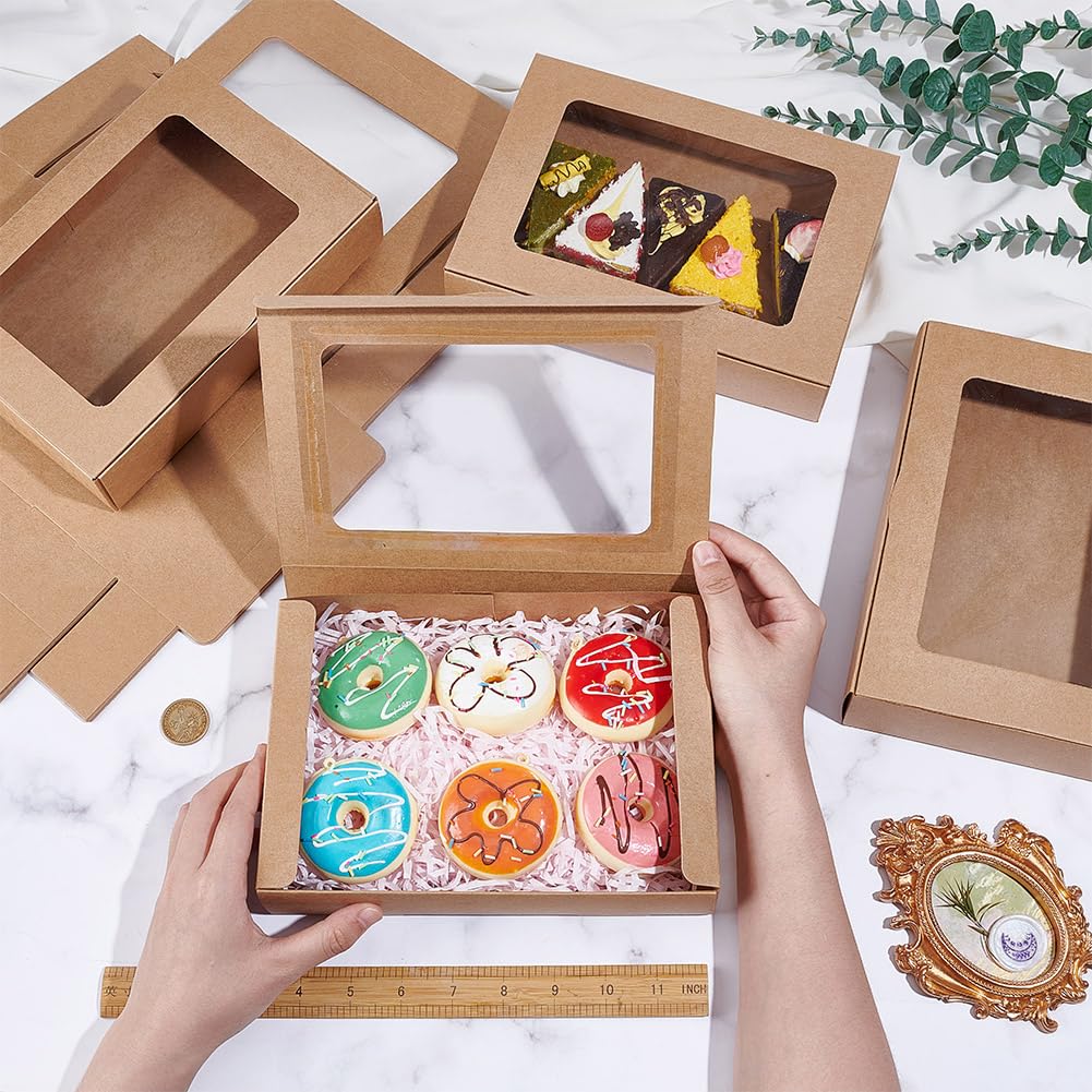 NBEADS 20 Stück Papierboxen Mit Fenster, Leckerli-Boxen Bäckerei-Boxen Mit Sichtbarem PVC-Fenster Geschenkverpackungsboxen Für Hochzeitsgeschenke Seife Kekse Partys, Rauchig, 23.3x15.5x5cm