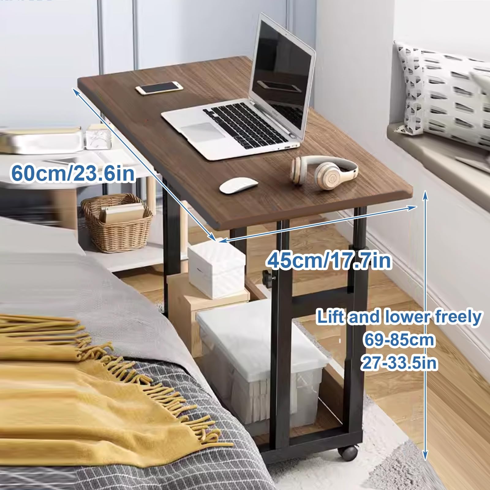 SDHYL Scrivania mobile e regolabile per casa e ufficio, carrello per computer portatile, per stare in piedi o seduti, rovere