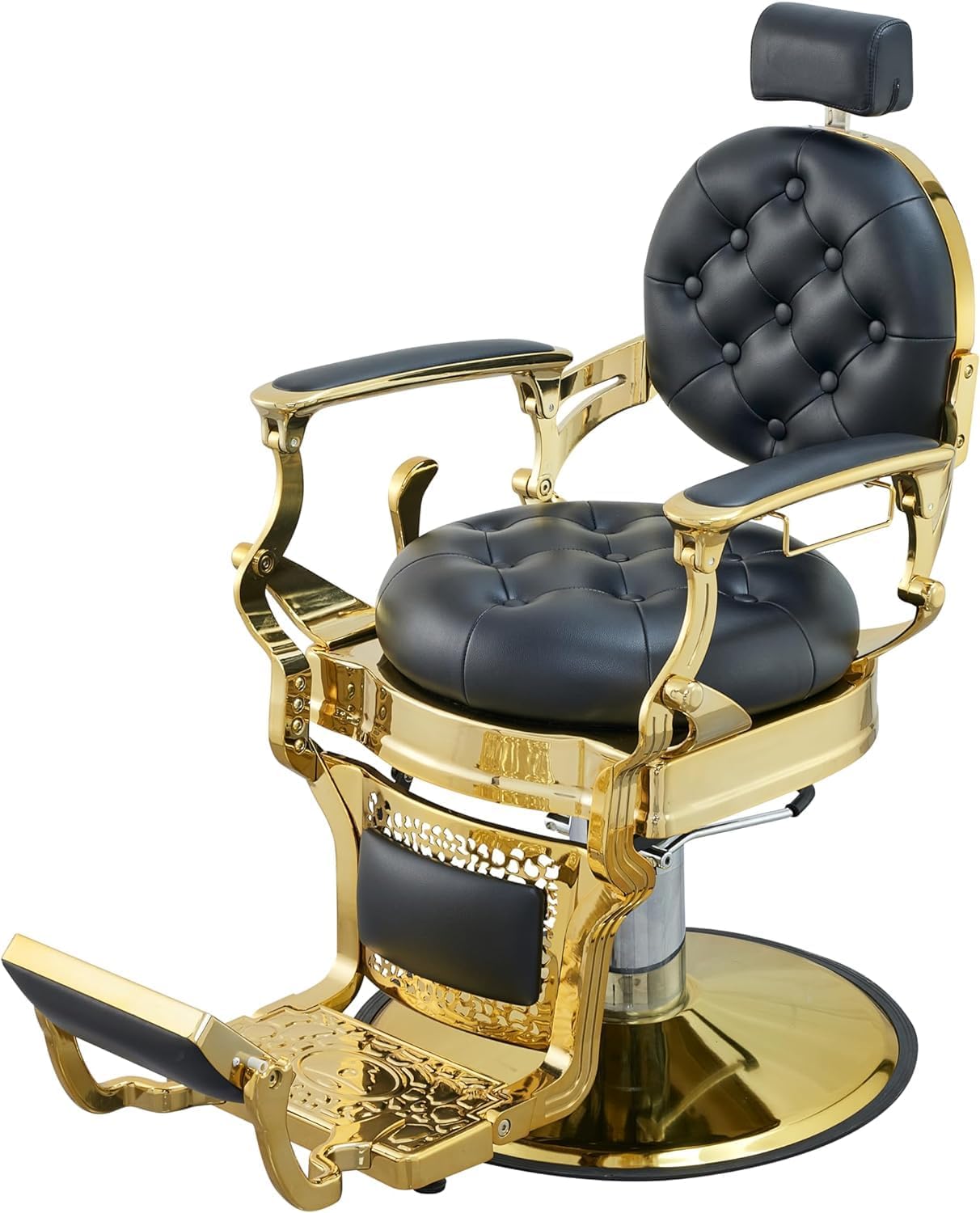 Noble Gold Men's Barber Chair Retro Styling Salon Chair Heavy Duty Hydraulic Styling Chair Beauty Tattoo with Massage Pleated Button