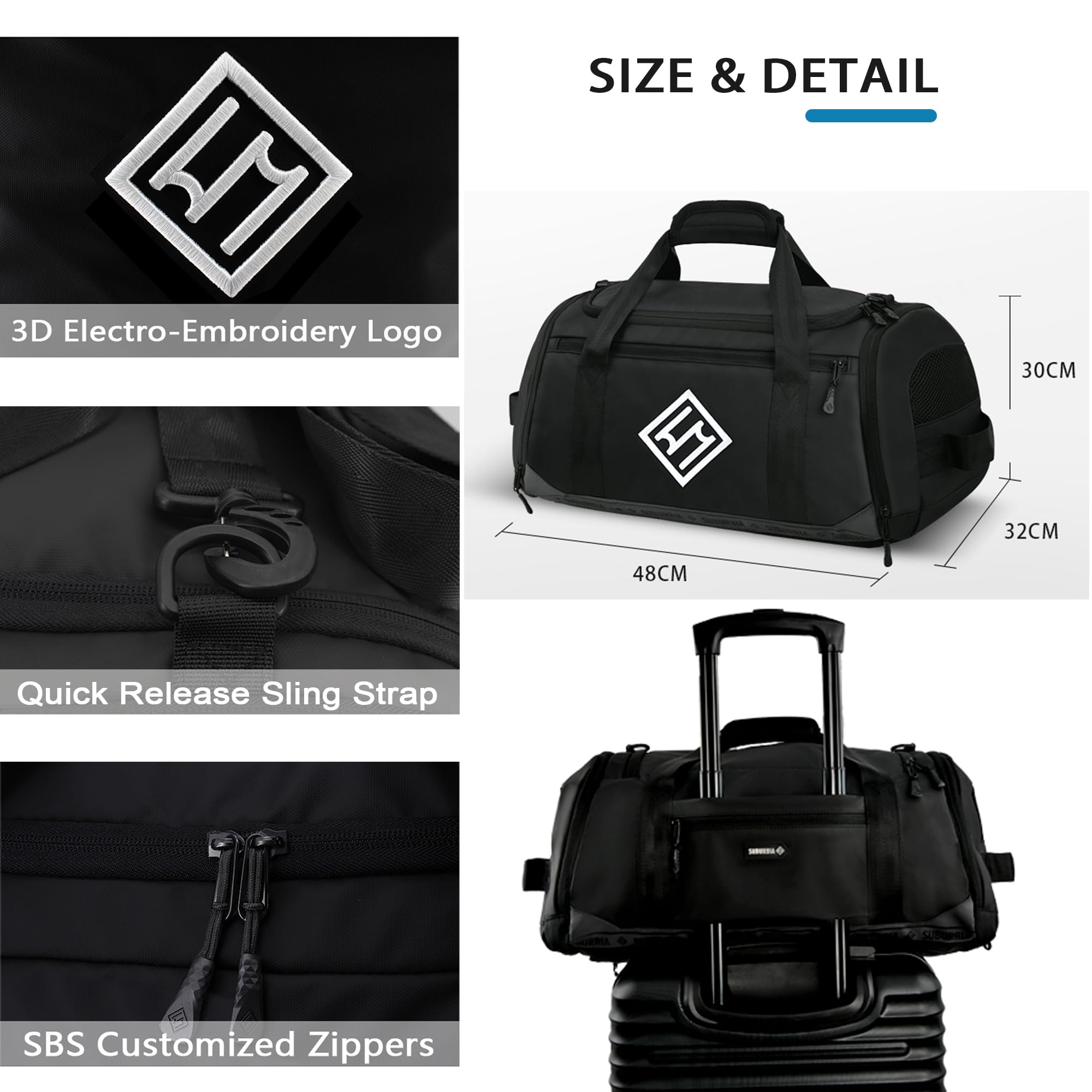 Borsa sportiva per uomo e donna, zaino sportivo con scomparto per scarpe, borsa da viaggio da 46 l, grande borsa da allenamento con scomparto impermeabile per sport, fitness, palestra, nuoto, yoga,