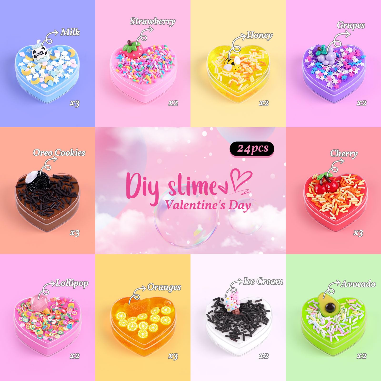 24 Pack Valentines Day Gifts Slime Hearts for Kids Classroom & Party Gifts Exchange, Valentines Cards for Valentine Party Favor, Gift Exchange, Valentine's Greeting Cards for Boys & Girls