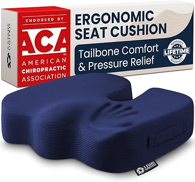 5 STARS UNITED Seat Cushion - Memory Foam Chair Cushion for Tailbone Pain Relief - Ergonomic Support for Coccyx, Sciatica & Butt - Office, Desk & Gaming Chair, Car Seat, Wheelchair, Airplane, Blue