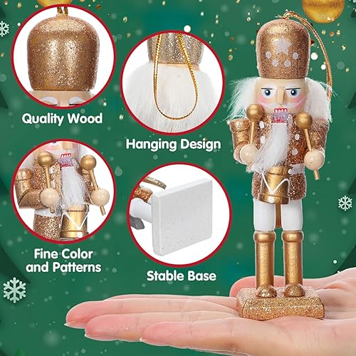 Miniatura 5 de Amosfun 5 adornos de cascanueces de Navidad, decoración de muñeca de madera de Navidad, colgante de muñeca de cascanueces de Navidad, adorno