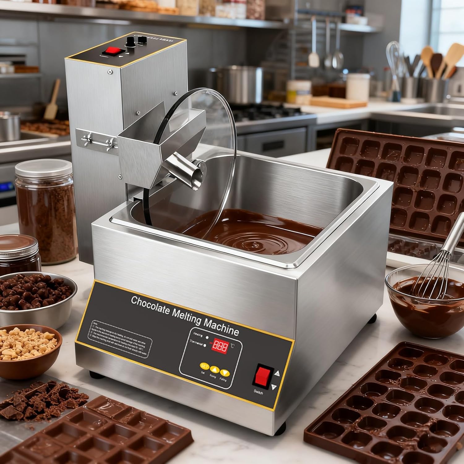 Chocolate Melting Pot + 28.5cm Electric Chocolate Mixer, 12kg Stainless Steel Cheese Tempering Machine with Temp Control, Melting & Heating Chocolate, Home or Bakery Use