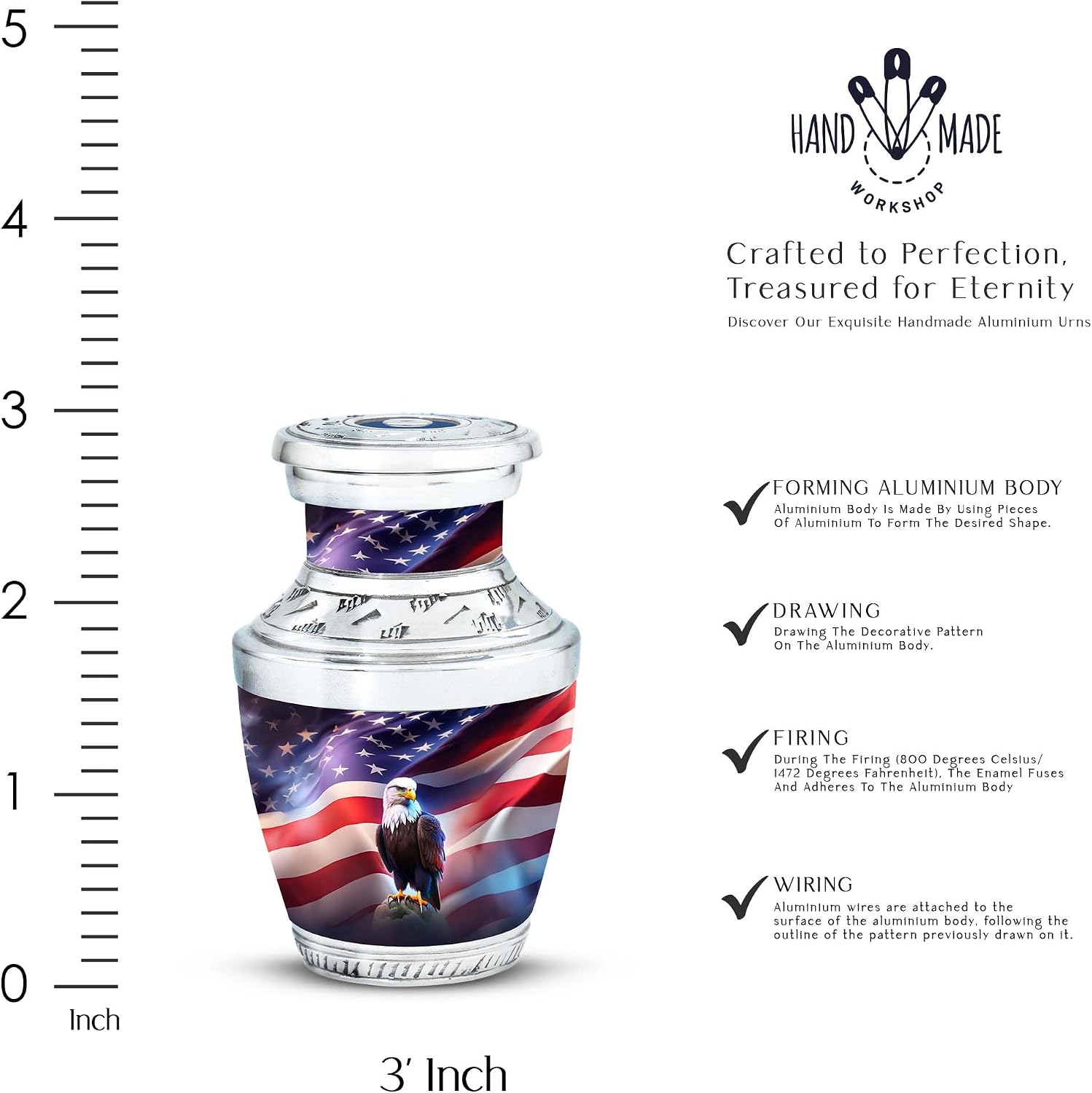 Pride and Glory: The American Bald Eagle, Set of 2 Cremation Keepsake Urns, Decorative Funeral, Mini Keepsake Urns for Human Ashes, Funeral Urns Small 3''