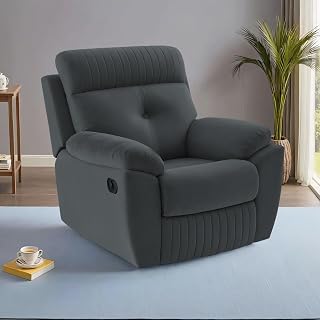Adorn India Premium Majestic 1 Seater Recliner Manual Sofa Chair | Dark Grey Suede Velvet Fabric | Soft Padded Back Rest &... Price In India