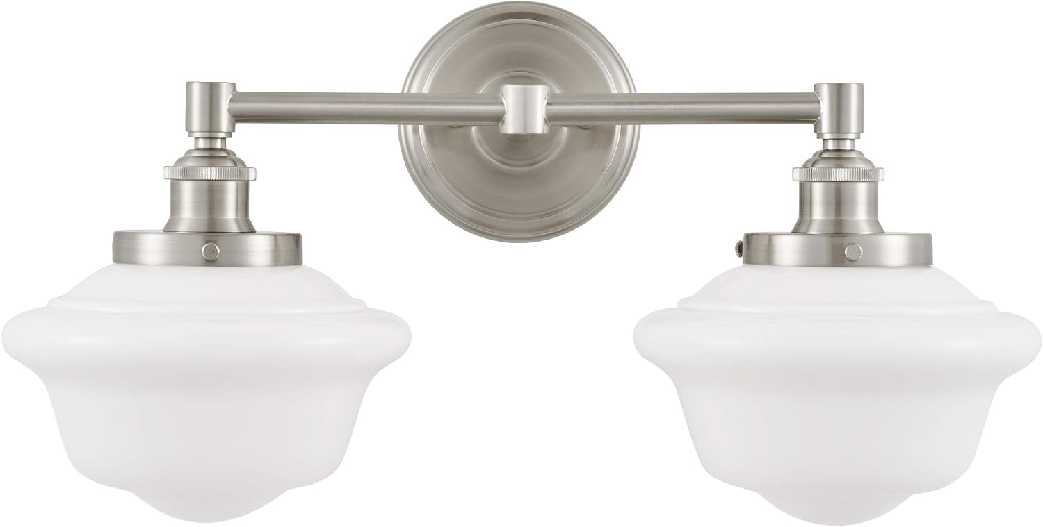 Linea di Liara Lavagna Farmhouse Brushed Nickel Bathroom Light Fixtures Over Mirror 2-Light Bathroom Vanity Light Fixture Milk Glass Shades Modern Vanity Lights, UL Listed