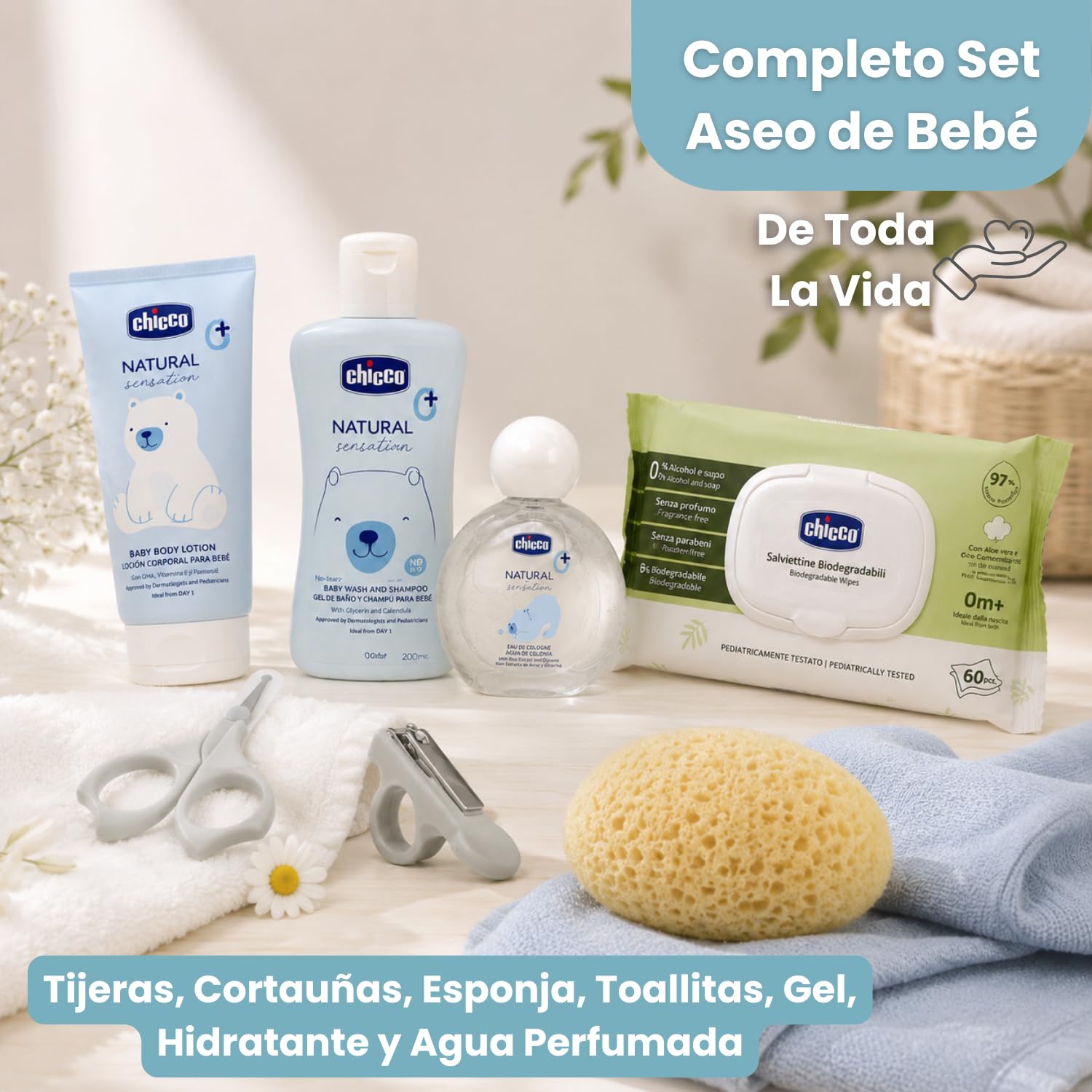 Canastilla Bebé Personalizada Mi Baño Clásico con Sophie, Capa de Baño, Babero Bordado, Chupete Grabado y Set de Higiene (Rosa)