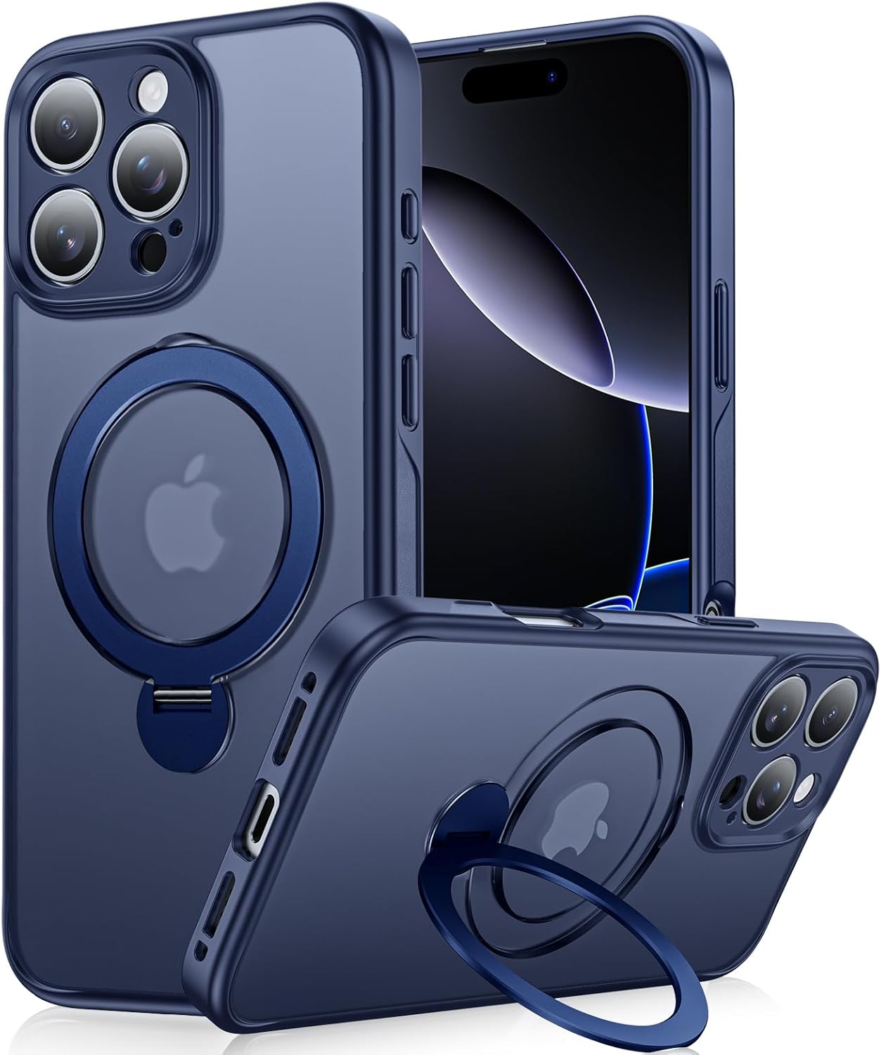 (360° Spin Magnetic Stand for iPhone 16 Pro Max Case, (Compatible with MagSafe) (18FT Military Protection) Case for iPhone 16 Pro Max, 6.9 inch, Navy Blue