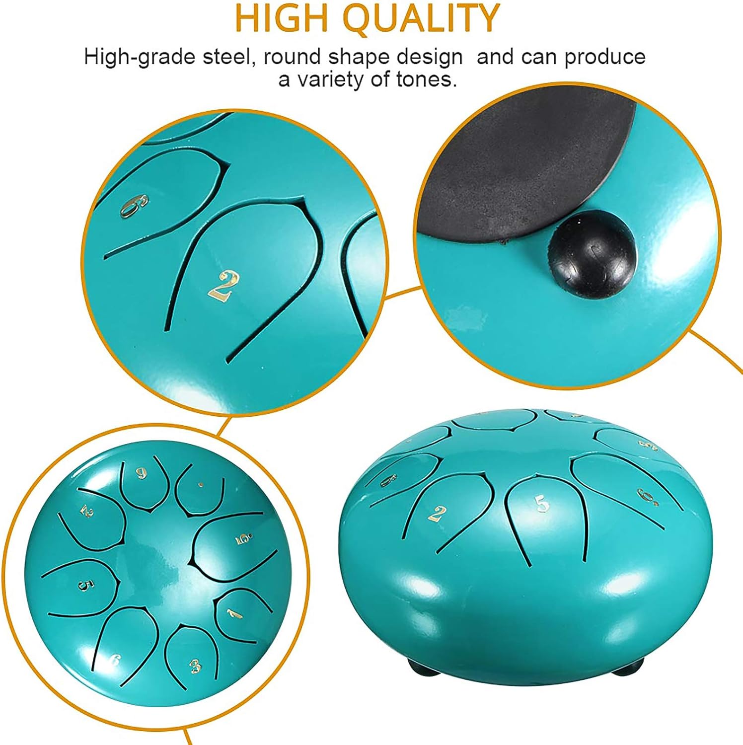 6 Inch Steel Tongue Drum Handpan Drum, Moontie Metal Hand Drum Kit Percussion Steel Drum Instrument with Mallets, Mallet Bracket,Tonic Sticker and Music Book (6Inch Lake Blue)