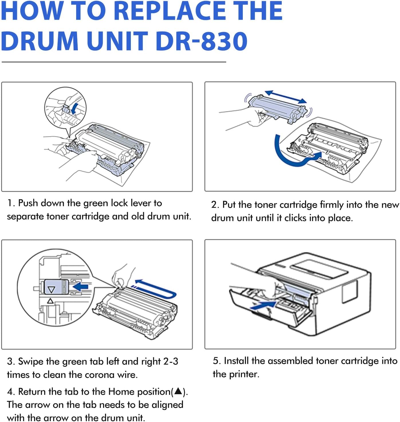 DR830 Drum Unit DR-830 Black 2Pack Compatible Replacement for Brother Drum DR830 DR-830 DR 830 for HL-L2400D L2405W L2460DW L2460DWXL L2865DW L2480DW DCP-L2640DW MFC-L2807DW L2820DW L2820DWXL Printer