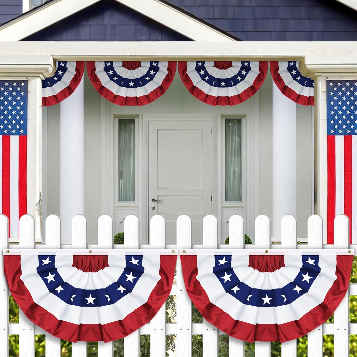 3 Pack Large Size 3 X 6 FT American Bunting Flag, 4th of July Decorations USA Pleated Fan Flag Memorial Day Patriotic Half Fan Banner Flag 100% Polyester Fourth July Independence Day Outdoor Indoor Decor