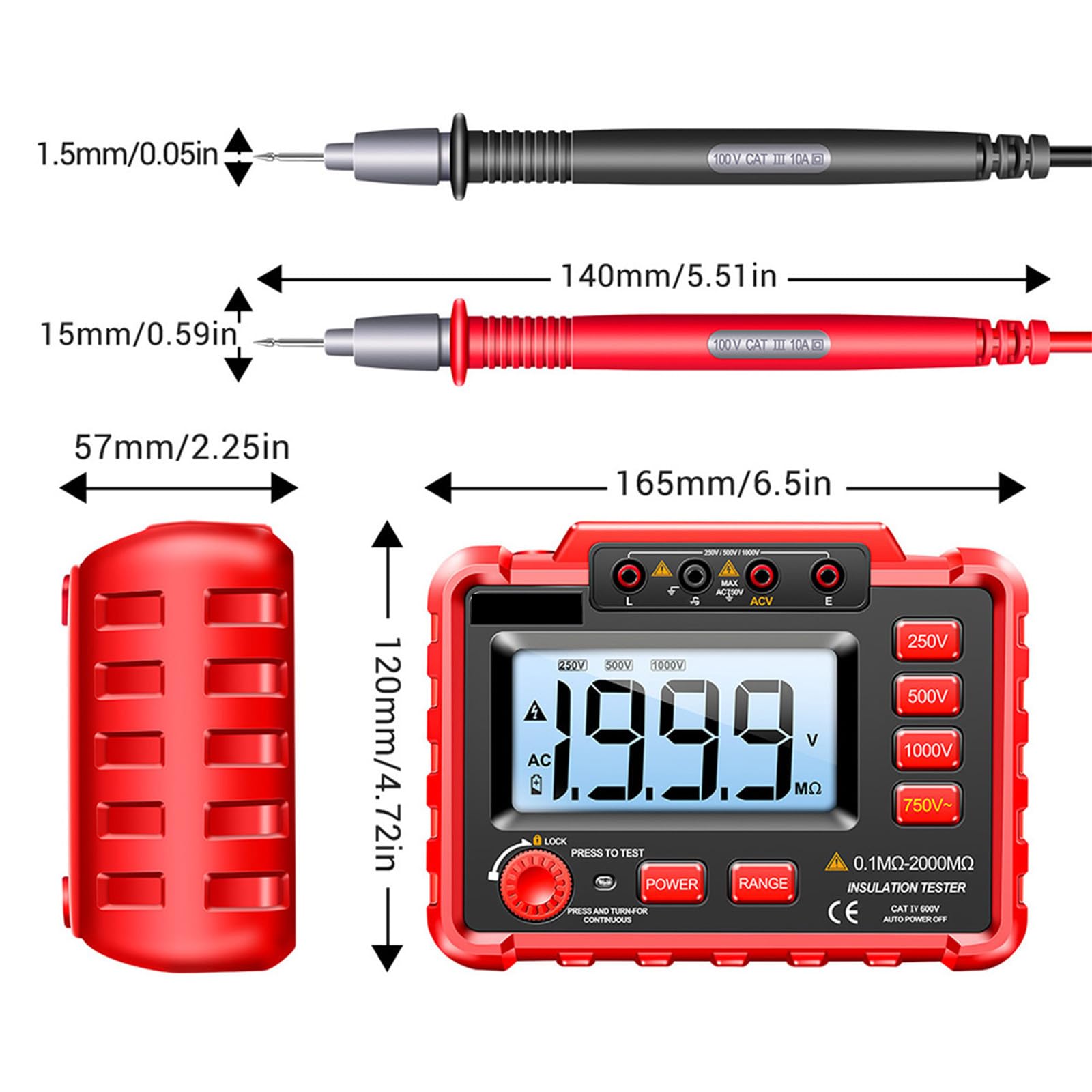 Digitales Megohmmeter 500v 1000v mit LCD Anzeige, Rot
