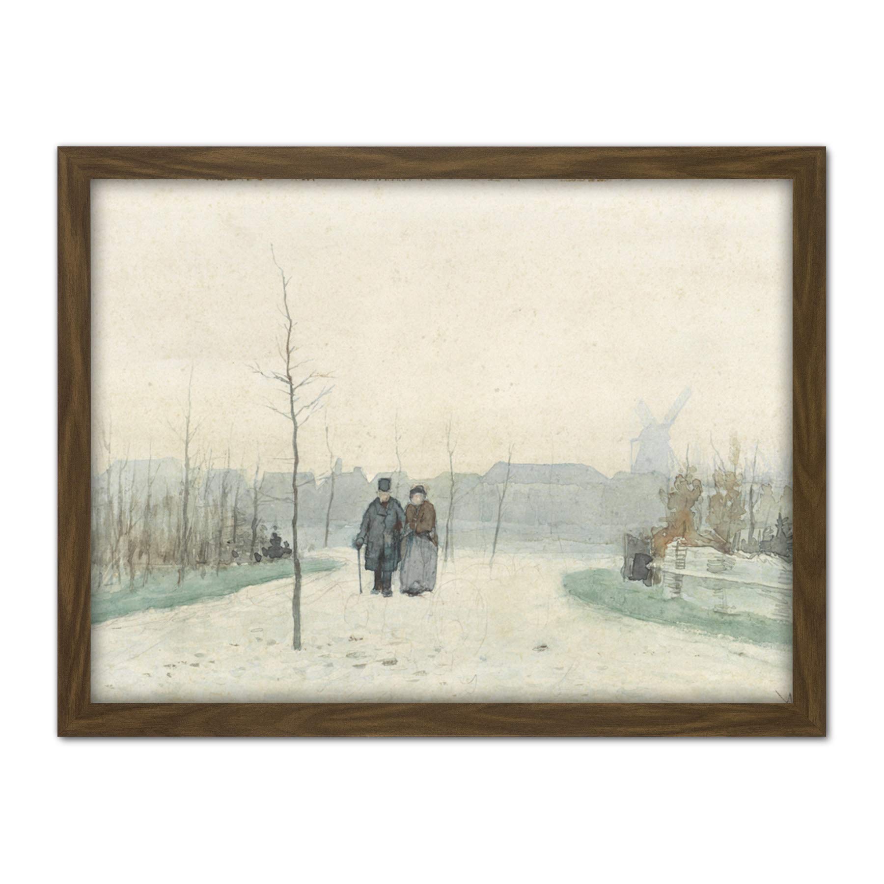 Artery8 Anton Mauve Old Couple In Park Artwork Framed Wall Art Print 18X24 Inch
