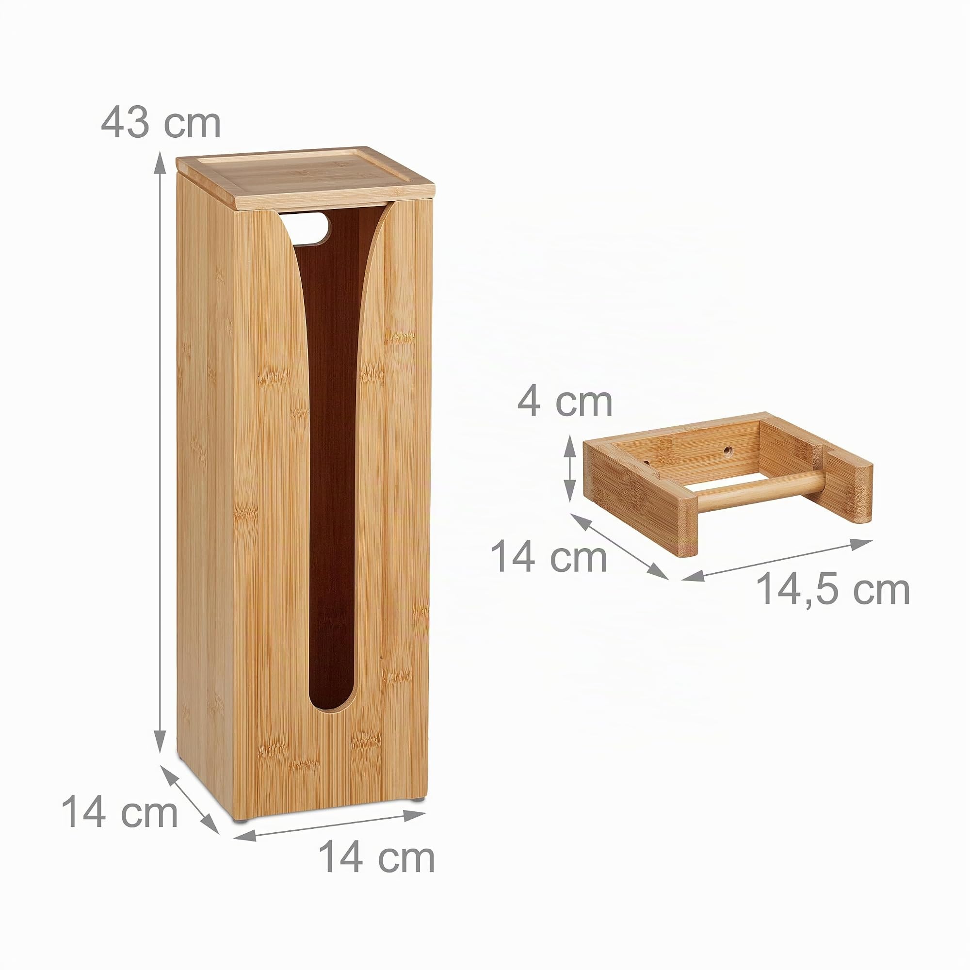 Relaxdays Lot avec Support à Papier Toilette, Bambou, 4 Rouleaux, à Fixer au Mur & Compartiment Non Fixe, Nature
